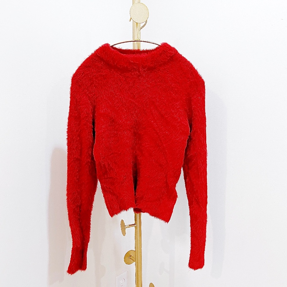 Authentic Lowrys Farm red faux fur furry sweater